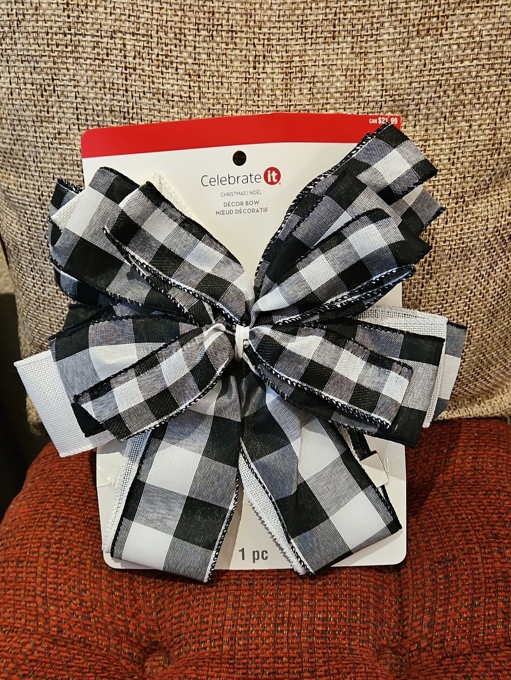 Christmas Bow - Black/White Plaid Bow